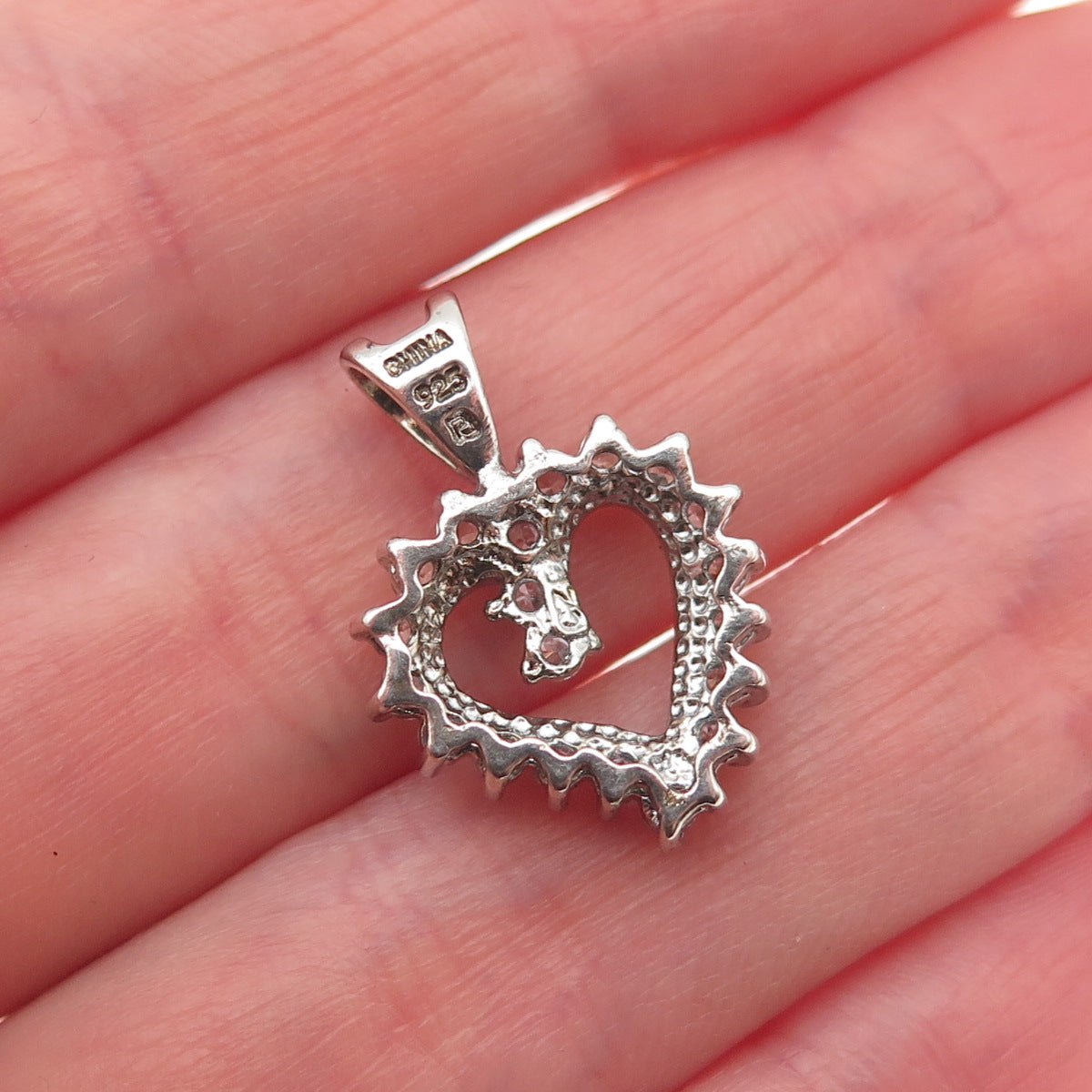 Ross Simons 925 Sterling Silver Round-Cut C Z Heart Mini Charm Pendant