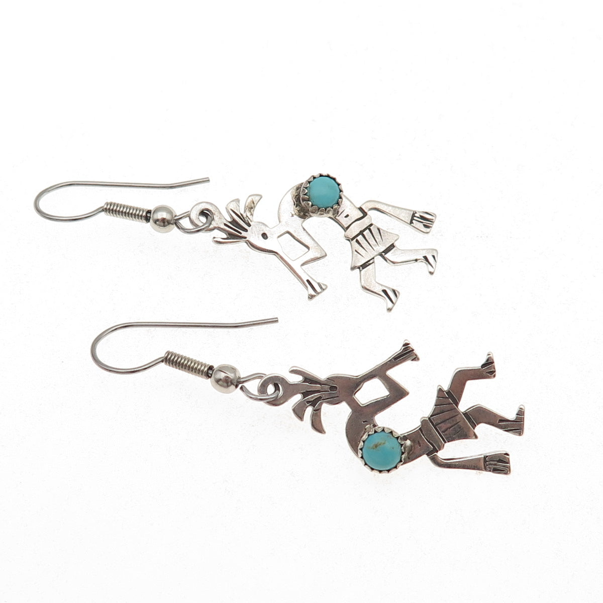 Abel Toledo Navajo Old Pawn Sterling Silver Vintage Turquoise Kokopelli Earrings