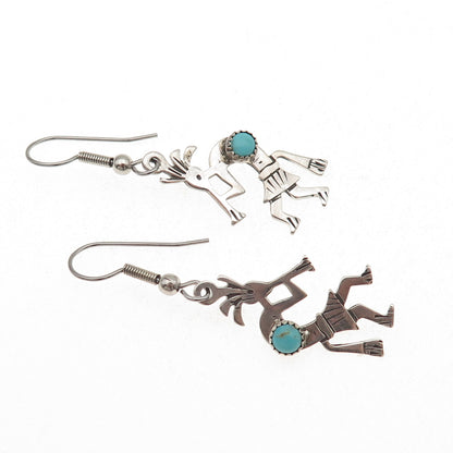Abel Toledo Navajo Old Pawn Sterling Silver Vintage Turquoise Kokopelli Earrings