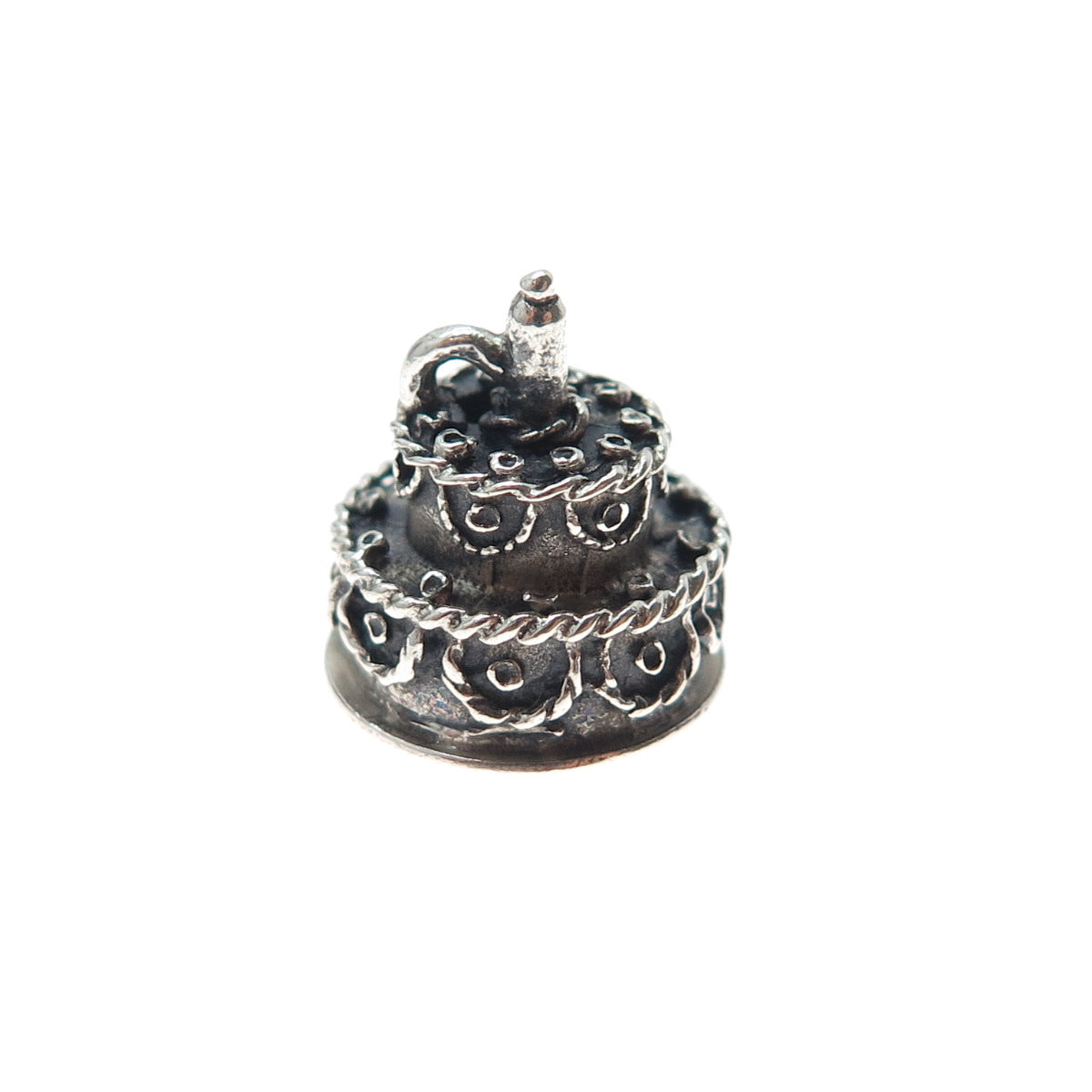 BEAU 925 Sterling Silver Vintage Happy Birthday Cake Mini 3D Charm Pendant
