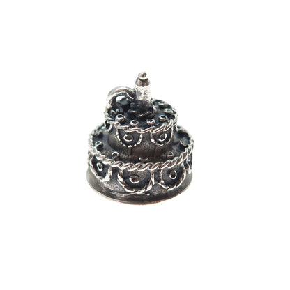 BEAU 925 Sterling Silver Vintage Happy Birthday Cake Mini 3D Charm Pendant