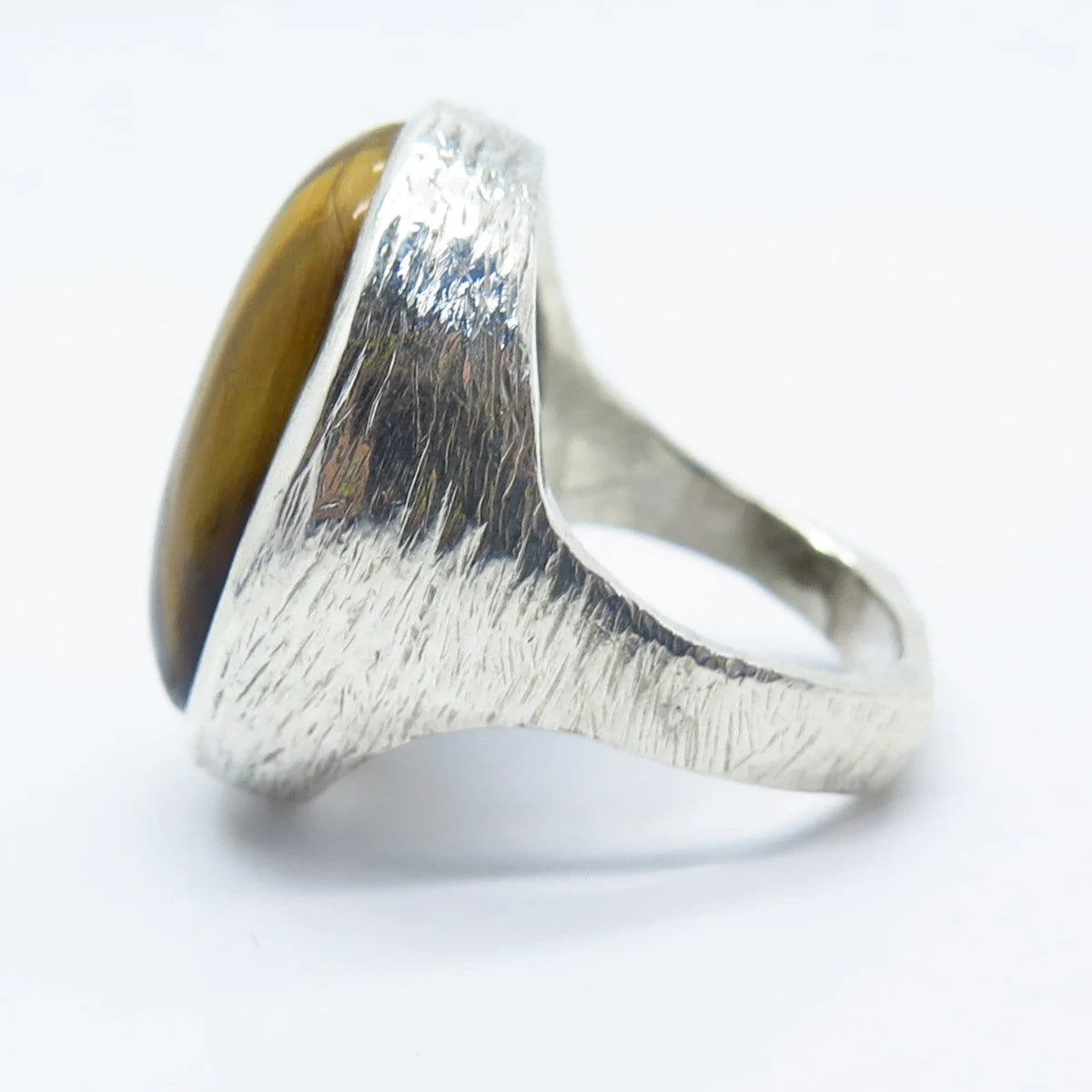 925 Sterling Silver Vintage Real Tiger Eye Gemstone Ring Size 9.75