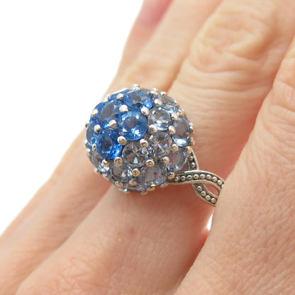 LENOX Sterling Silver Real Round-Cut Tanzanite & Apatite Cluster Ring Size 10.5