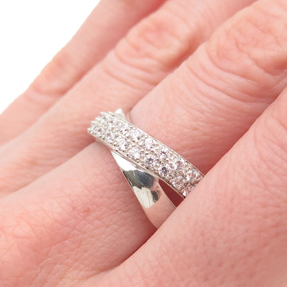 925 Sterling Silver Round-Cut C Z Crisscross Ring Size 8.25