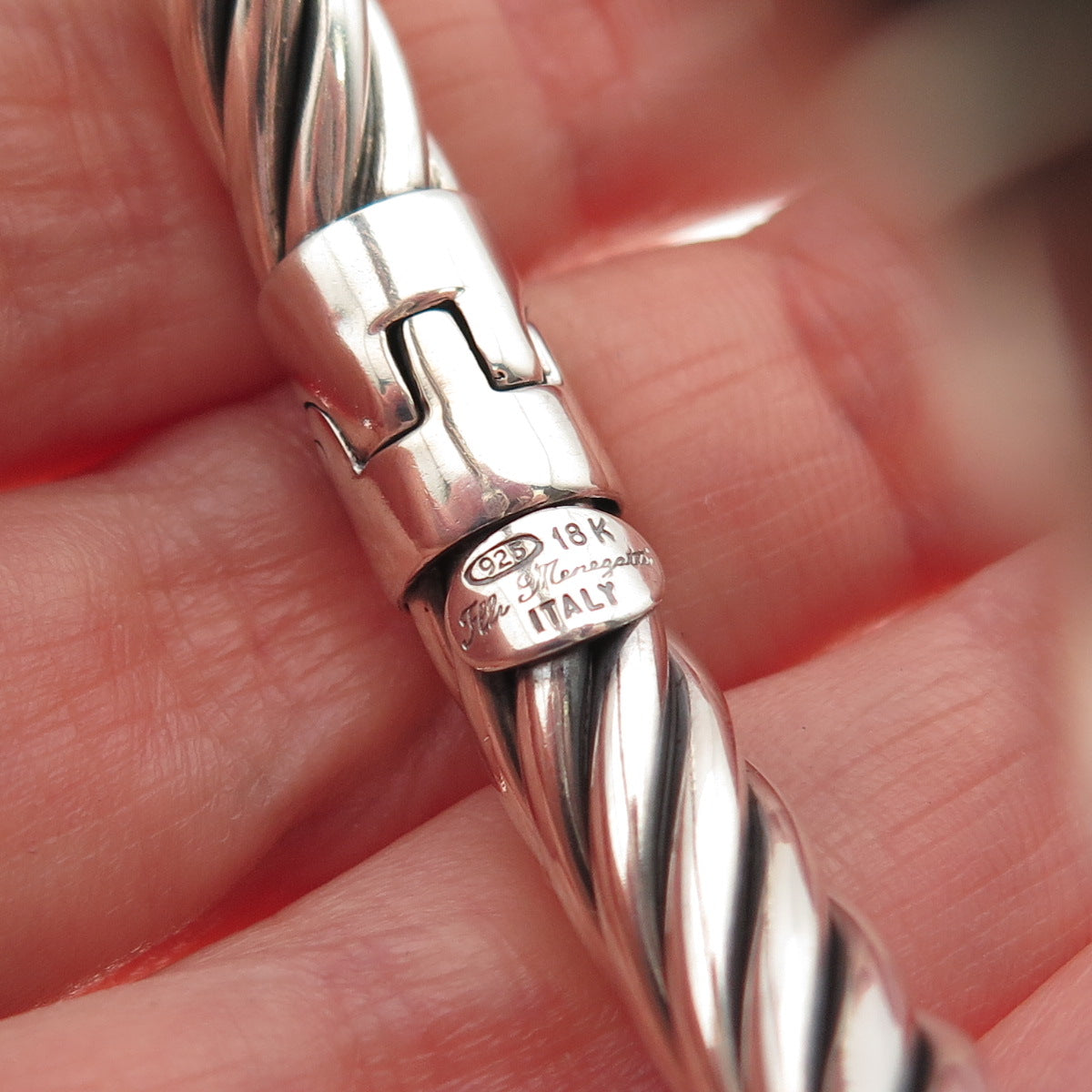 FLLI MENEGATTI Sterling Silver 18K Gold Vintage Italy Chalcedony Bracelet 6.5"