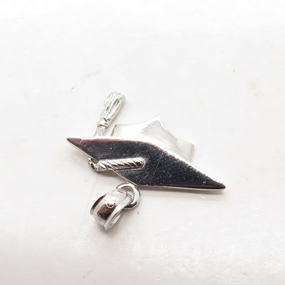 925 Sterling Silver Vintage Graduation Academic Cap Pendant