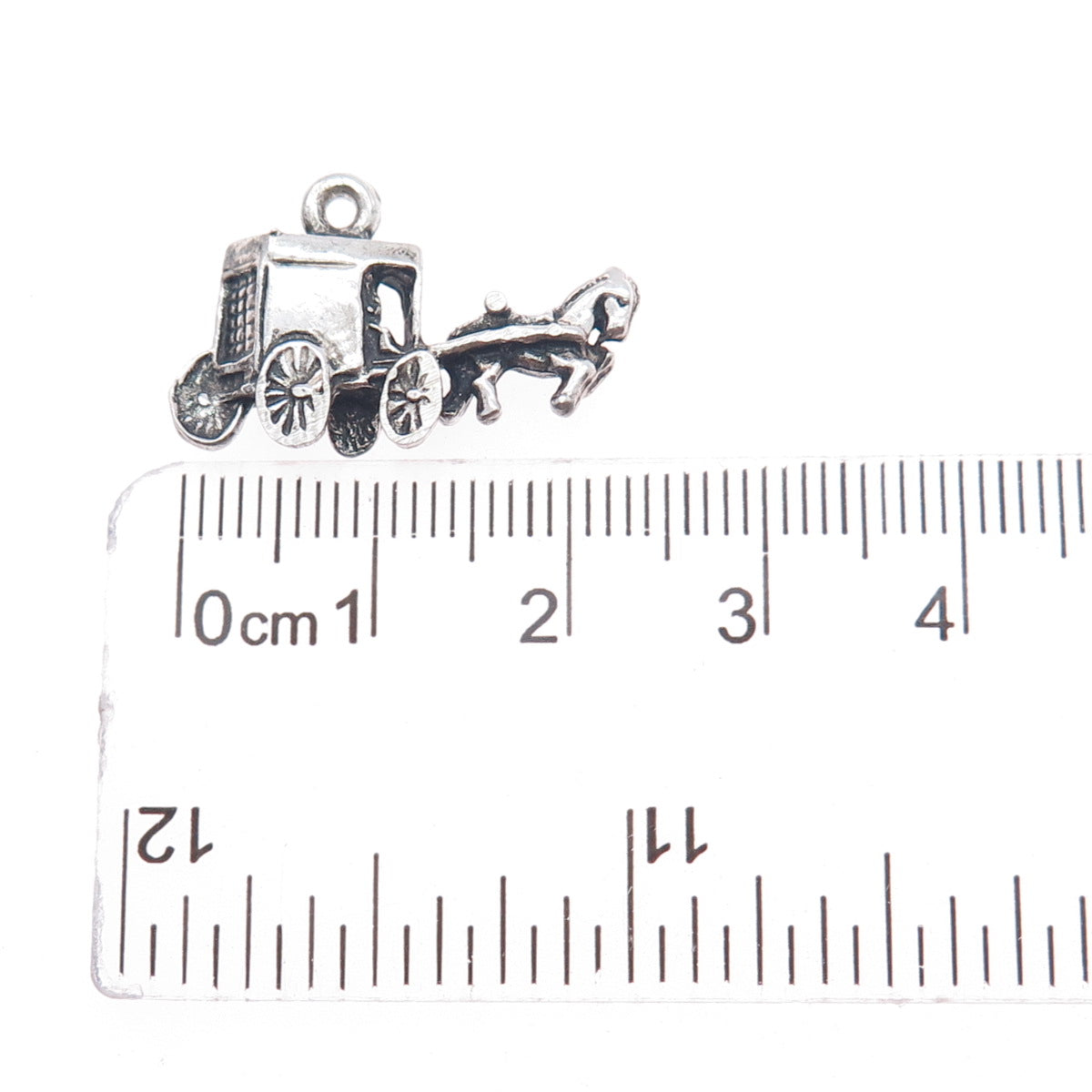 925 Sterling Silver Vintage Horse & Carriage Oxidized Charm Pendant