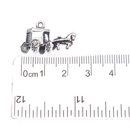 925 Sterling Silver Vintage Horse & Carriage Oxidized Charm Pendant