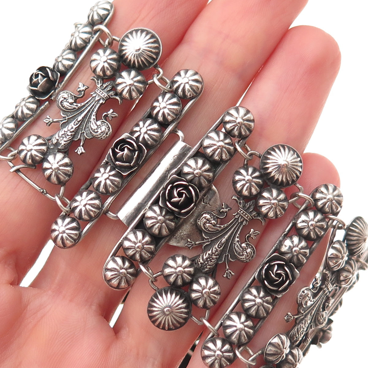 800 Silver Antique Art Deco Italy Fleur de Lis Bracelet 7.25" (missing parts)