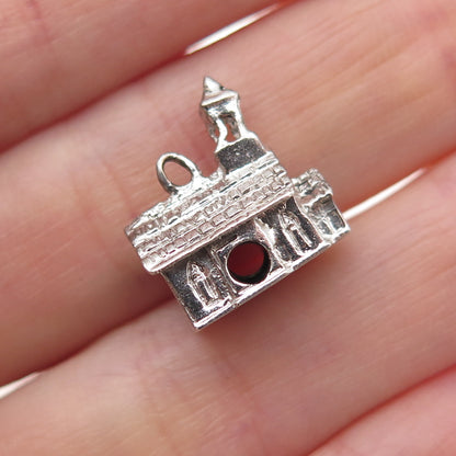 J.M. FISHER 925 Sterling Silver Vintage Old Church Mini 3D Charm Pendant