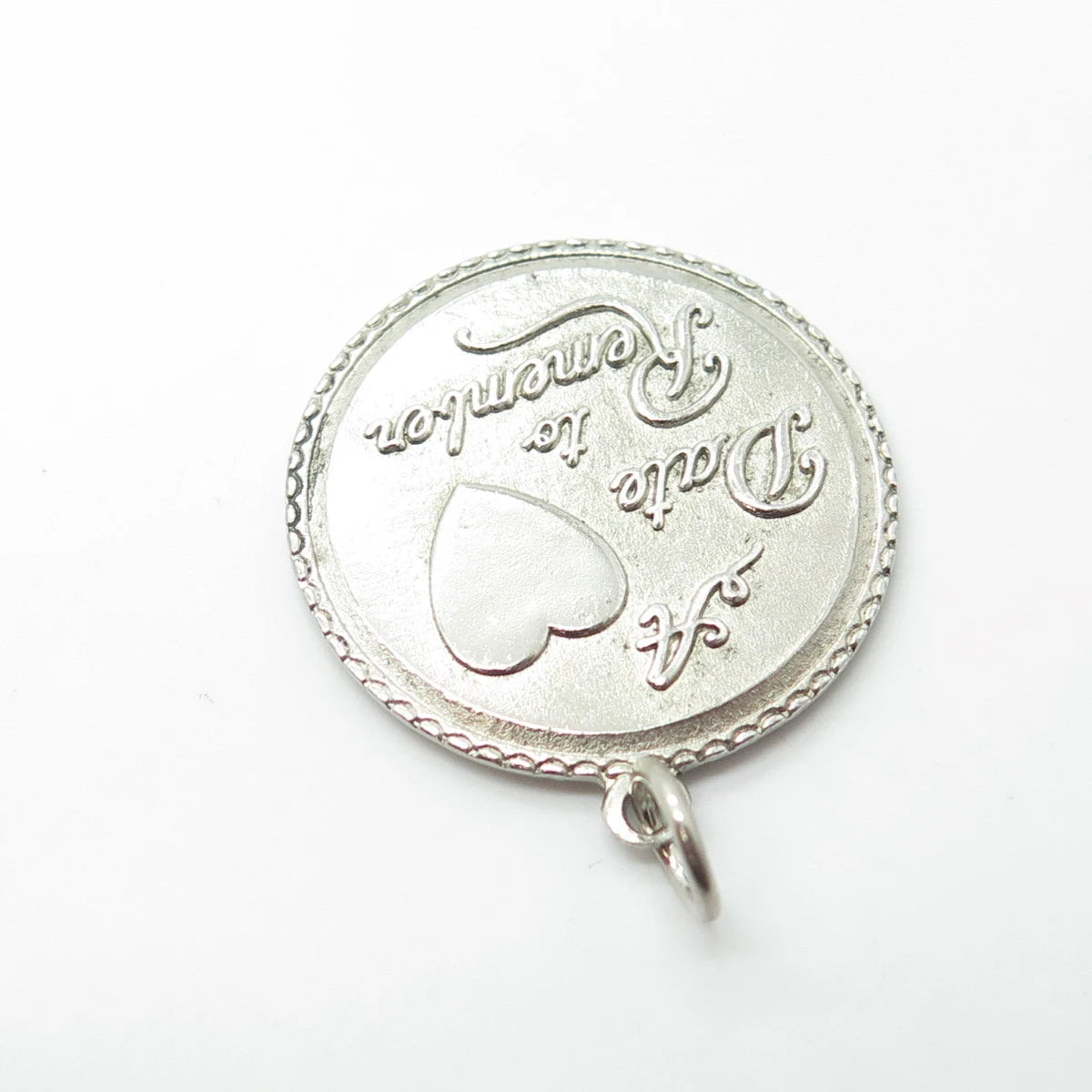 925 Sterling Silver Vintage "A Date To Remember" Heart Round Pendant