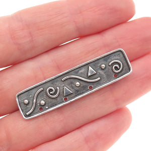 925 Sterling Silver Vintage Ethnic Oxidized Bar Pin Brooch