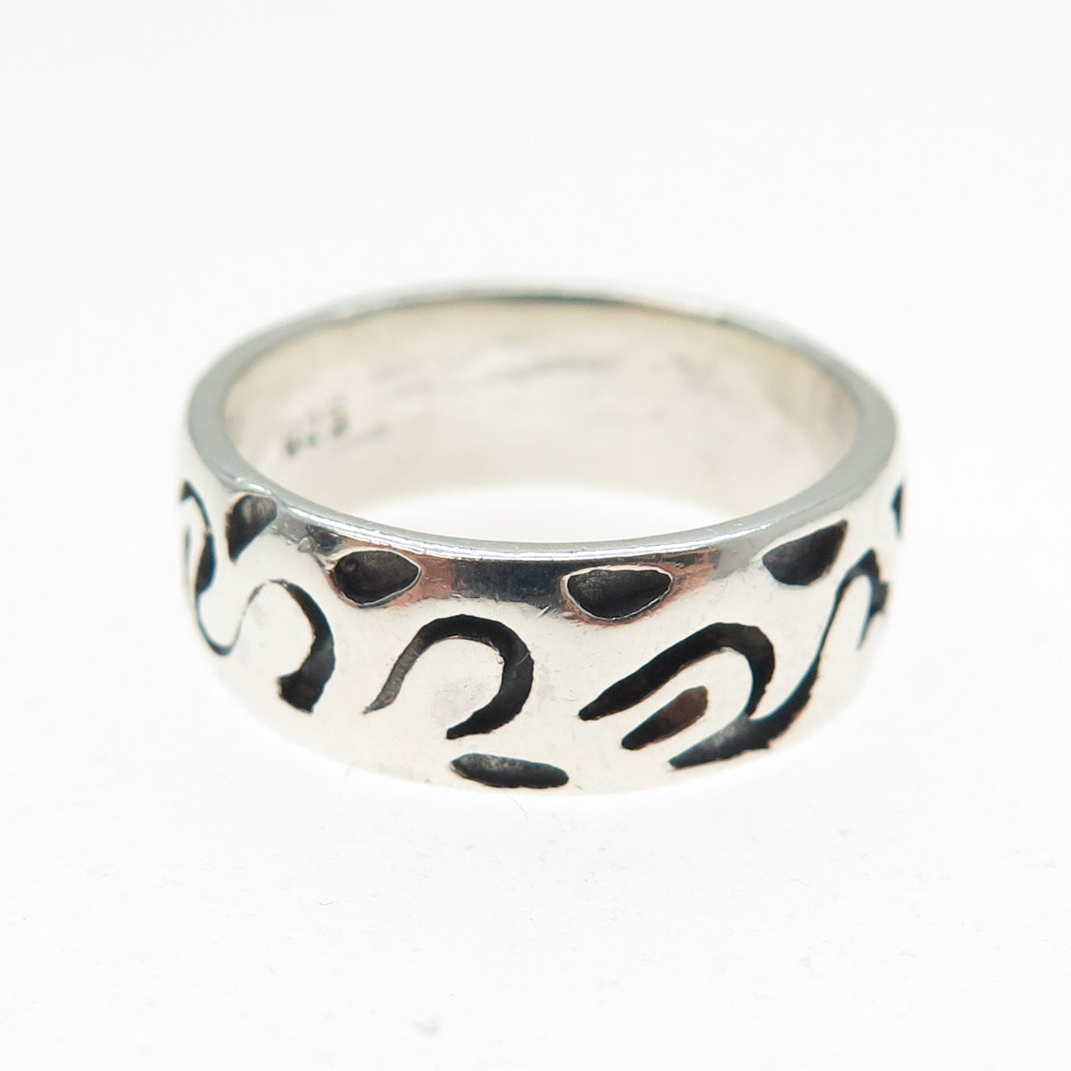925 Sterling Silver Vintage Modernist Scroll Oxidized Band Ring Size 6.25