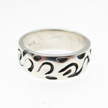 925 Sterling Silver Vintage Modernist Scroll Oxidized Band Ring Size 6.25