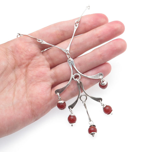 925 Sterling Silver Vintage Real Carnelian Modernist Chain Necklace 16"