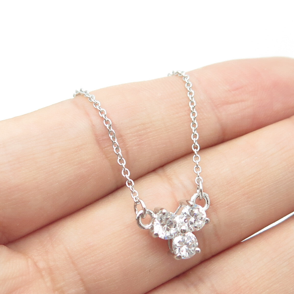 925 Sterling Silver Round-Cut Shaped White C Z Cable Chain Necklace 16"