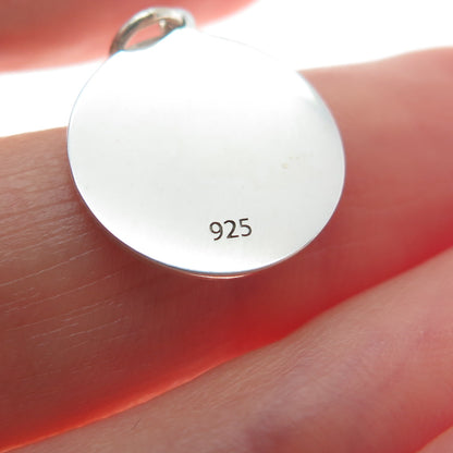 925 Sterling Silver Blue Enamel Compass Round Tag Minimalist Charm Pendant