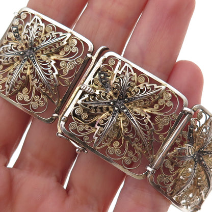 Van Lou Sterling Silver 2-Tone Antique Art Deco Germany Filigree Bracelet 7.75"