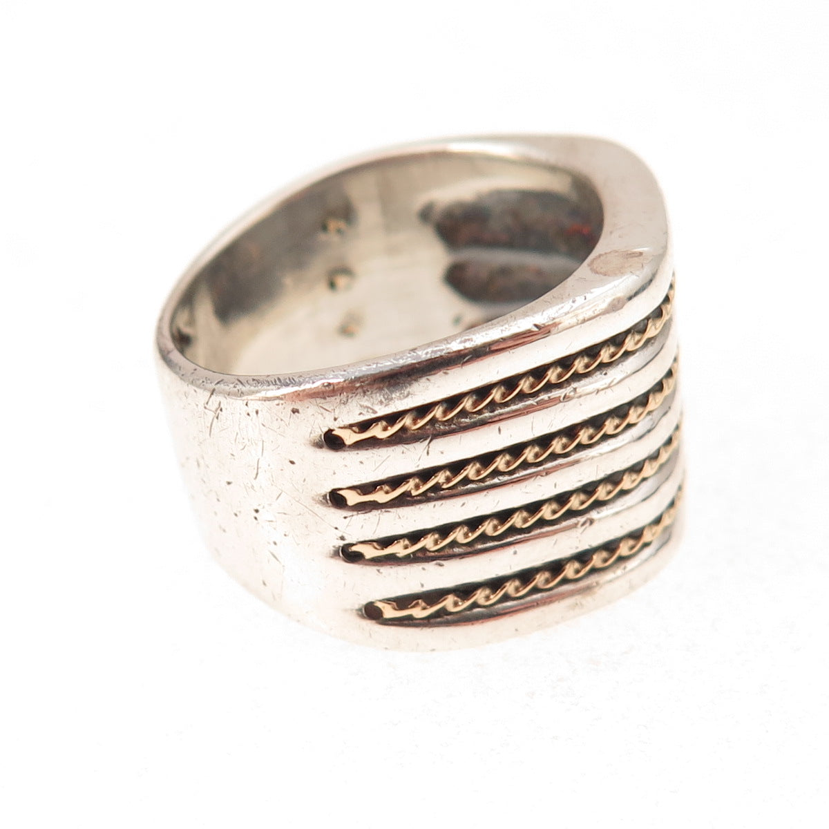 Chateau D’Argent 925 Sterling Silver 14K Gold Vintage Ribbed Ring Size 8