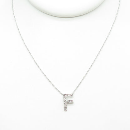 925 Sterling Silver C Z Letter "F" Initial Rolo Chain Necklace 16-18"