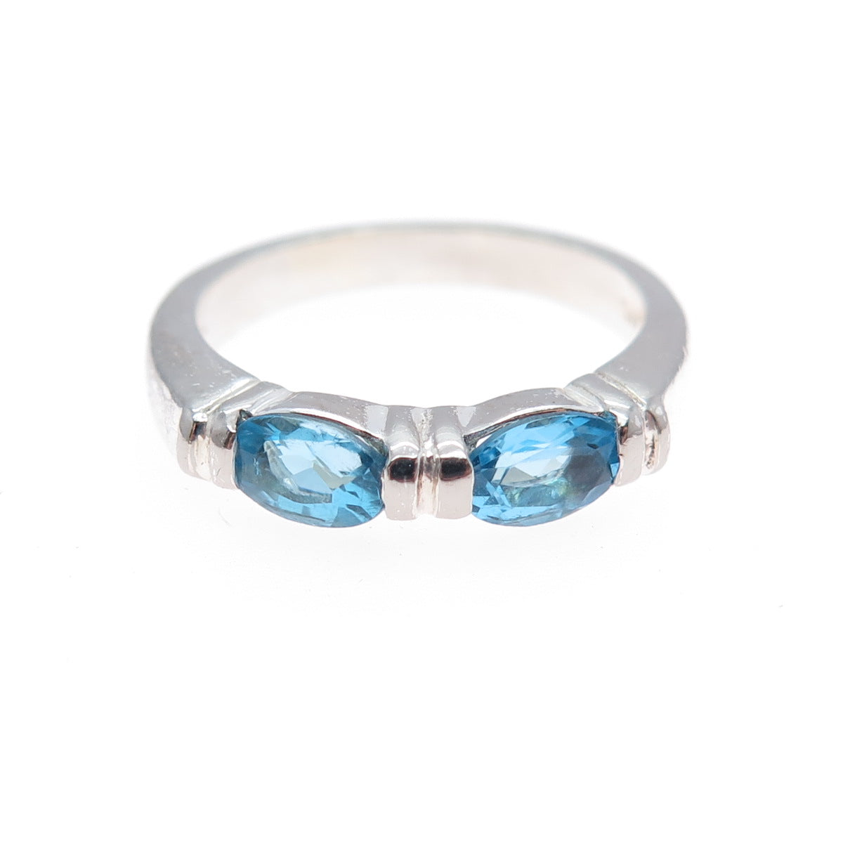 925 Sterling Silver Vintage Real Oval-Cut Blue Topaz Band Ring Size 6.25