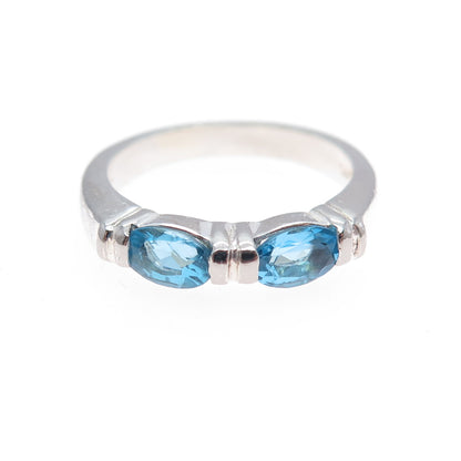 925 Sterling Silver Vintage Real Oval-Cut Blue Topaz Band Ring Size 6.25