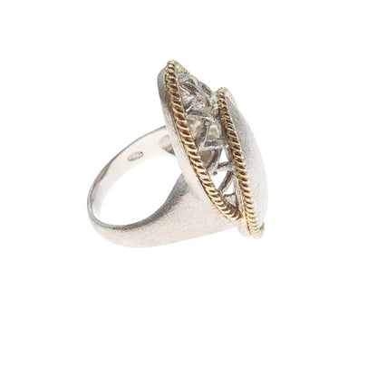 925 Sterling Silver 2-Tone Modernist Brushed Ring Size 8