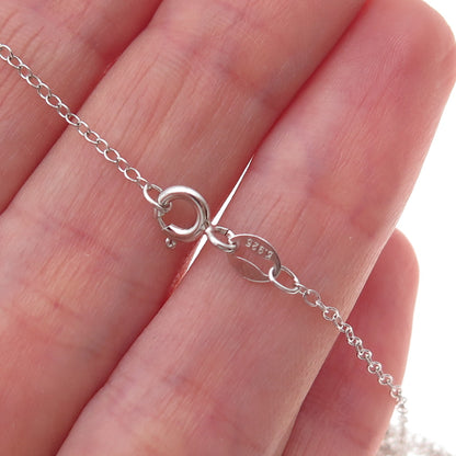 925 Sterling Silver Real Round-Cut Diamond & Pearl Cable Chain Necklace 18"