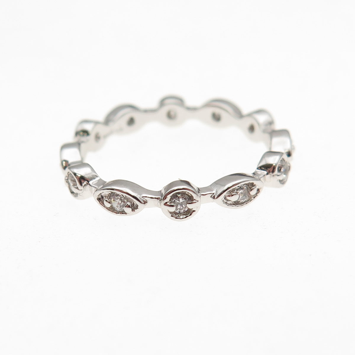 925 Sterling Silver Round-Cut C Z All Around Band Ring Size 5.75