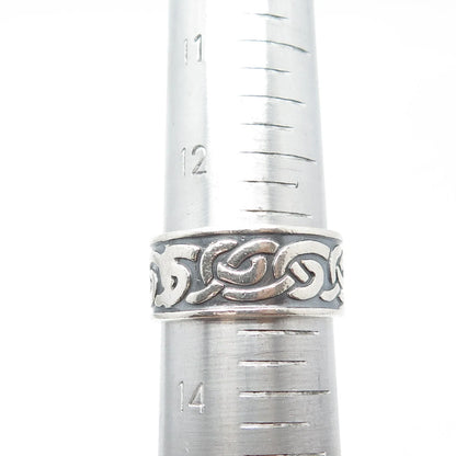 925 Sterling Silver Vintage Celtic Knot Wide Band Ring Size 13.75