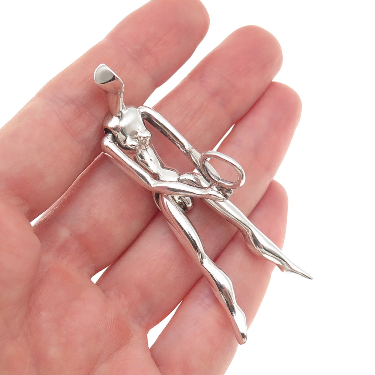 925 Sterling Silver Vintage Modernist Woman Articulated Charm Pendant