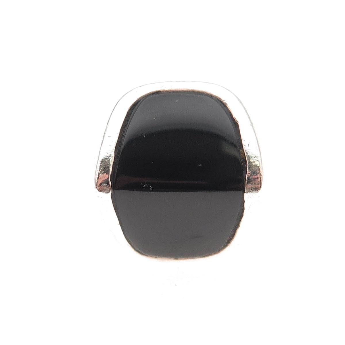 925 Sterling Silver Vintage Real Black Onyx Modernist Oxidized Ring Size 9.75