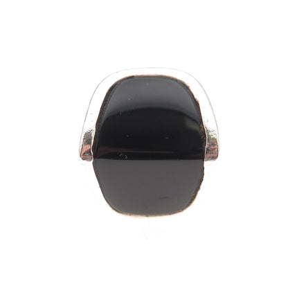 925 Sterling Silver Vintage Real Black Onyx Modernist Oxidized Ring Size 9.75