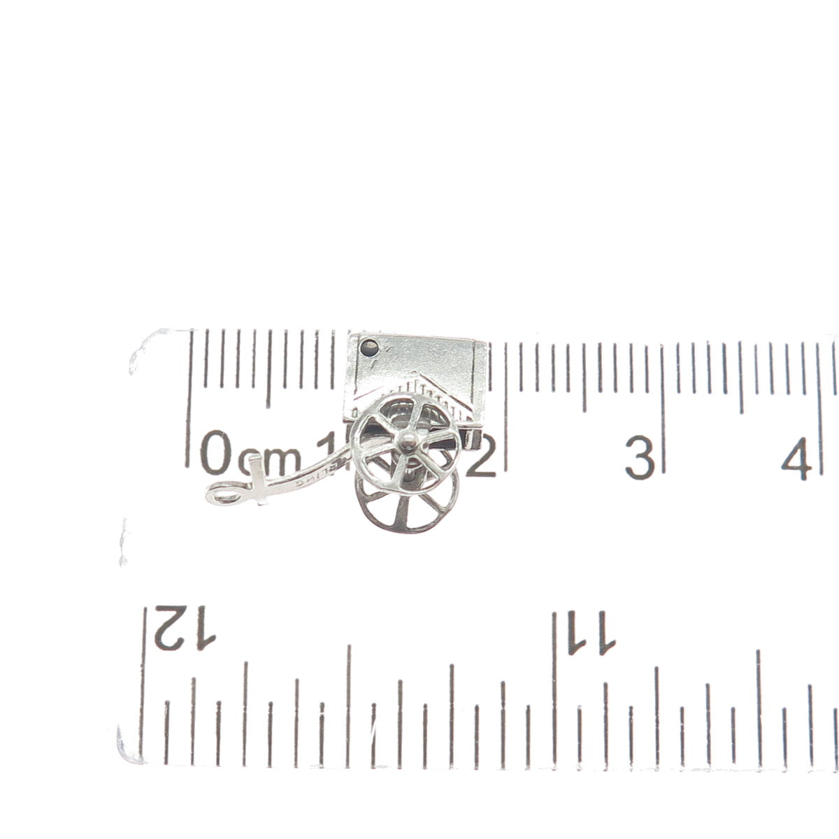 925 Sterling Silver Antique Art Deco Pull Cart Minimalist 3D Charm Pendant