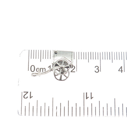 925 Sterling Silver Antique Art Deco Pull Cart Minimalist 3D Charm Pendant