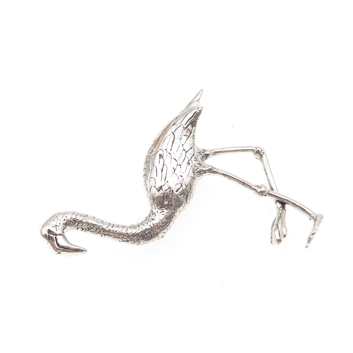 925 Sterling Silver Vintage Flamingo Oxidized Pin Brooch