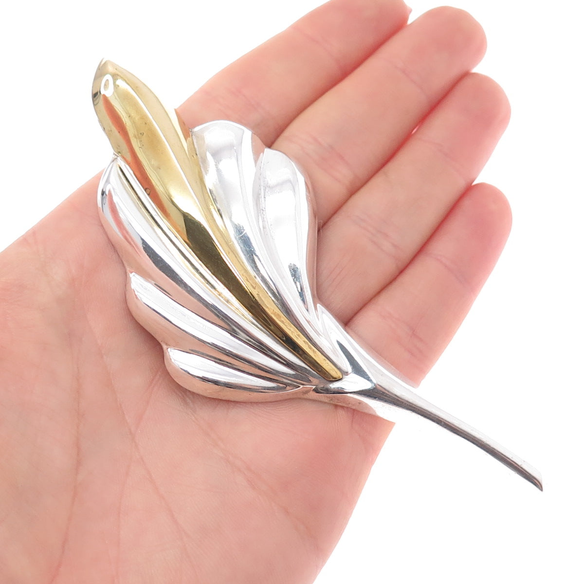 LATON 925 Sterling Silver 2-Tone Vintage Mexico Modernist Pin Brooch