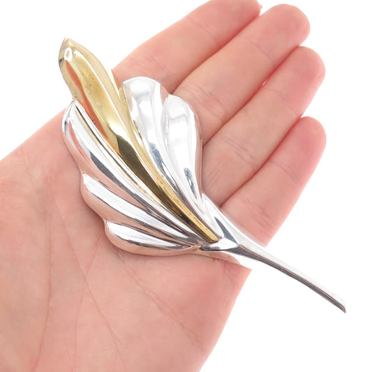LATON 925 Sterling Silver 2-Tone Vintage Mexico Modernist Pin Brooch