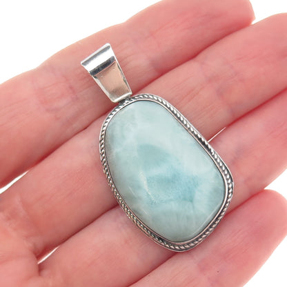 925 Sterling Silver Vintage Real Larimar Oxidized Pendant