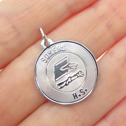 925 Sterling Silver Vintage Somers High School Round Tag Charm Pendant