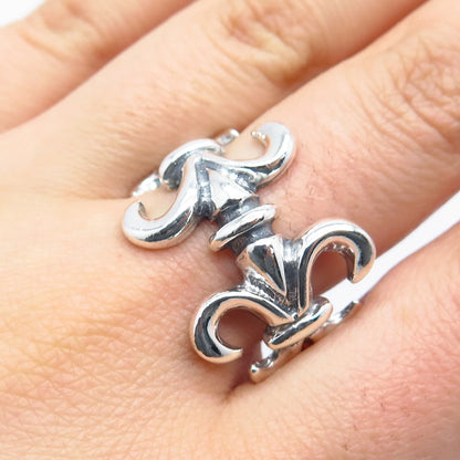 925 Sterling Silver Vintage Fleur-De-Lis Ring Size 11.25
