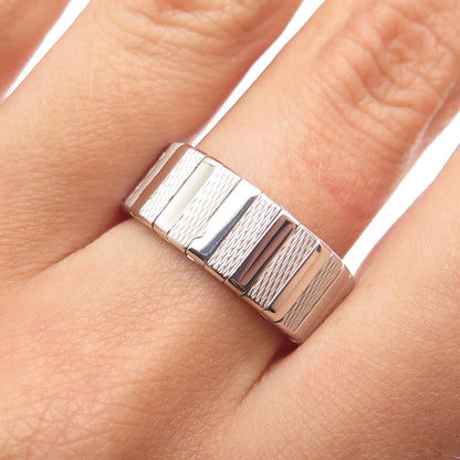 NEOS 925 Sterling Silver Textured Ribbed Band Ring Size 7.75