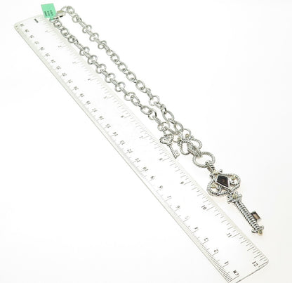 DANWAK 18K Gold Sterling 5-Diamond 0.13ct & 2-Quartz 2.38ct Key Necklace 18"