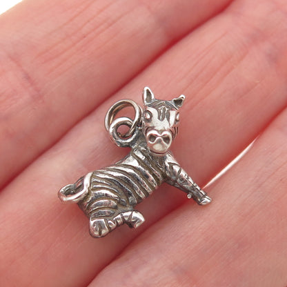 925 Sterling Silver Vintage Zebra Oxidized 3D Mini Charm Pendant