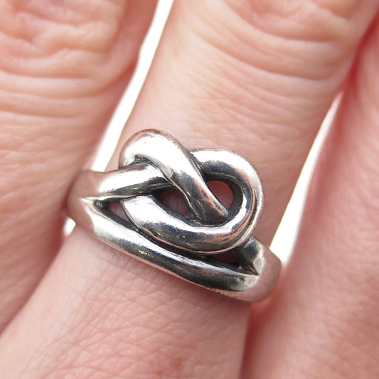 925 Sterling Silver Vintage Modernist Love Knot Oxidized Ring Size 6.5