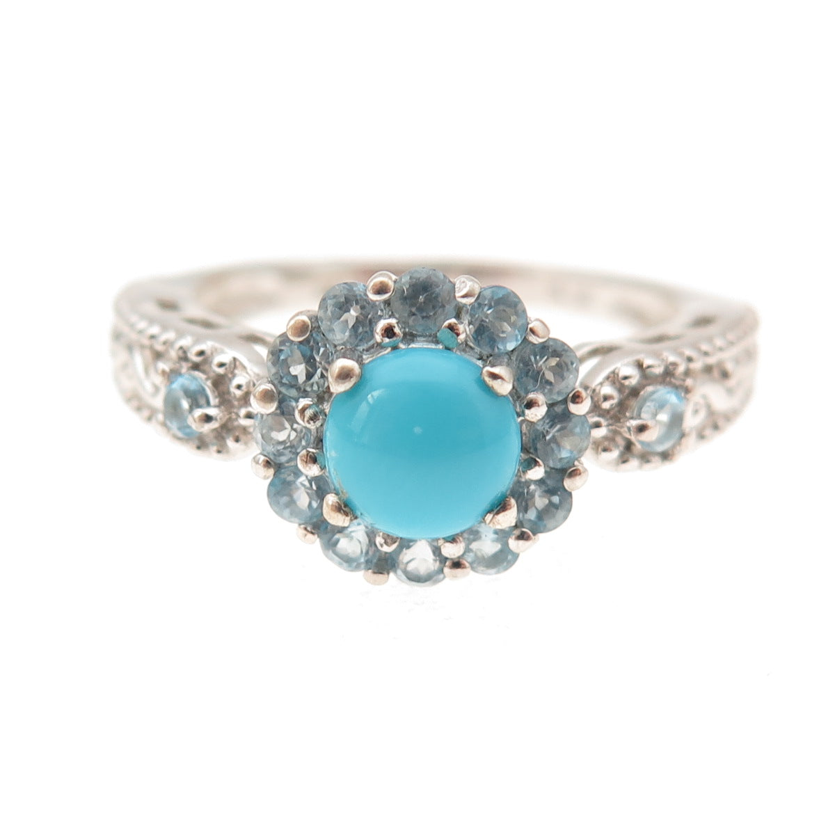 Chuck Clemency 925 Sterling Silver Real Turquoise & Blue Topaz Ring Size 8