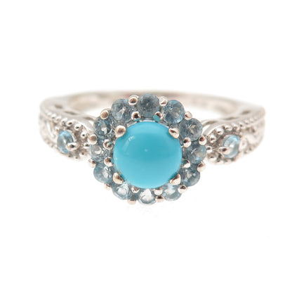 Chuck Clemency 925 Sterling Silver Real Turquoise & Blue Topaz Ring Size 8