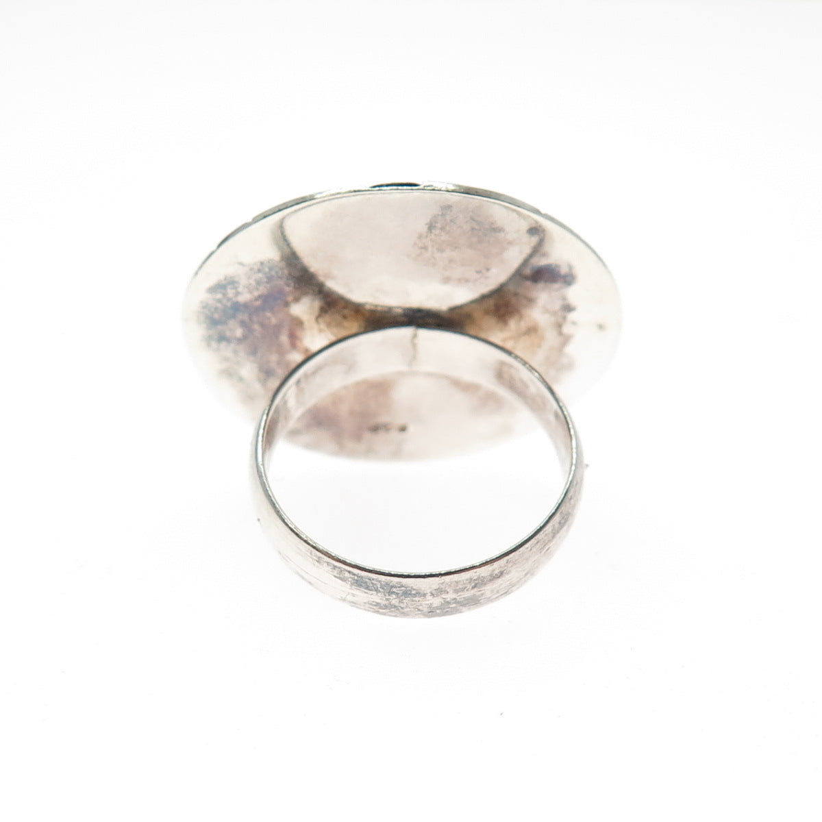 925 Sterling Silver Vintage Modernist Dotted Disc Oxidized Statement Ring Size 6