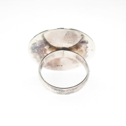 925 Sterling Silver Vintage Modernist Dotted Disc Oxidized Statement Ring Size 6