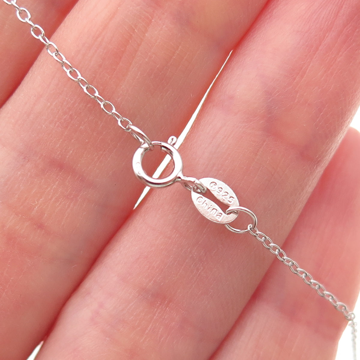 925 Sterling Silver Real Round-Cut Diamond Heart Cable Chain Necklace 18"